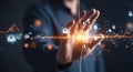 Futuristic Technology Hand Interacting with Digital Data Streams and Network Connections Royalty Free Stock Photo