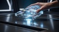 futuristic technology hand interacting with holographic interface digital data display innovative concept Royalty Free Stock Photo