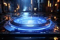 Futuristic Technology Holographic Floating HUD Displays in High-Tech Background, generative AI