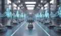 Futuristic Technology Hub With Glowing Sphere and Holographic Displays Advanced Digital System Center Under Fluorescent Lighting Royalty Free Stock Photo