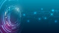 Futuristic technology interface with circular HUD elements and glowing digital lines, representing data processing, innovation, Royalty Free Stock Photo