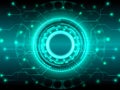 This futuristic technology interface features glowing circular data and a circuit board design. Royalty Free Stock Photo