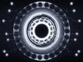 This futuristic technology interface features glowing circular data and a circuit board design. Royalty Free Stock Photo
