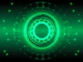 This futuristic technology interface features glowing circular data and a circuit board design. Royalty Free Stock Photo
