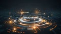 Futuristic tech interface with glowing rings and data streams, abstract HUD display, dark background Royalty Free Stock Photo