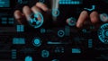 Futuristic Technology Interface with Hands on Keyboard and Digital Data Visualization for cyber security and Data Royalty Free Stock Photo
