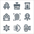 futuristic technology line icons. linear set. quality vector line set such as smartwatch, brain, graphene, global connection,