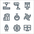 futuristic technology line icons. linear set. quality vector line set such as voice control, gene therapy, cyber security, chip,