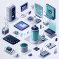 Futuristic Technology Network Isometric Illustration Digital Devices Smart Home Network System Modern Tech ui Royalty Free Stock Photo