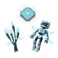 Futuristic Technology: Robot, Microchip, and Power Cables Royalty Free Stock Photo
