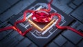 Futuristic Technology: Ruby Gemstone on Microchip Royalty Free Stock Photo