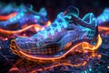 Futuristic Technology Running Sneakers on Abstract Digital Background Royalty Free Stock Photo