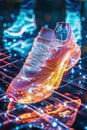 Futuristic Technology Running Sneakers on Abstract Digital Background Royalty Free Stock Photo