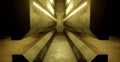 Futuristic Technology Show Stage Track Path Entrance Gate Underground Garage Hall Tunnel Corridor Copper Brown or Yellow Banner