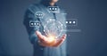 Futuristic technology transformation smart robot AI on Human hand