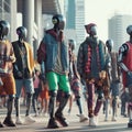 futuristic teenage humanoid robots in street wear