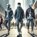 futuristic teenage humanoid robots in street wear