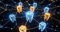 Futuristic Teeth Network Glowing Blue and Gold on Dark Background Royalty Free Stock Photo