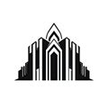 Futuristic Temple Icon Isolated, Brutalism Style, Modern Church Silhouette, Futuristic Castle, New Architecture