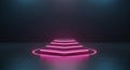 Hexagonal Tiered Stage Platform Illuminated with Neon Pink and Blue Lighting podium display Royalty Free Stock Photo
