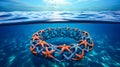 Futuristic topological torus figure assembled from starfish in sea, idea for postcard, AI generated Royalty Free Stock Photo