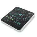 Futuristic touch-screen tablet with a sleek white frame displaying various digital Royalty Free Stock Photo