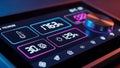 Futuristic touchscreen control panel with vibrant neon interface for smart home technology Royalty Free Stock Photo