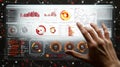 Futuristic touchscreen interface with data analytics, interactive dashboard
