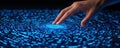 Futuristic Touchscreen Interface Hand Interacting with Glowing Holographic Data Royalty Free Stock Photo