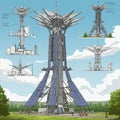 Futuristic tower concept featuring a central steel framework with Royalty Free Stock Photo