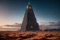 Futuristic Tower in Golden Alien Landscape