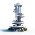 Futuristic tower isolated on white created with Generative AI. Modern architecture with glass.