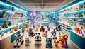 Futuristic Toy Store with Robot Toys