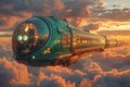 A futuristic train is flying through the sky Royalty Free Stock Photo