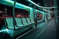 Futuristic train interior with empty passenger seats. Generative AI Royalty Free Stock Photo