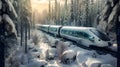 Futuristic Train Journey Through Frozen Forest - generative ai