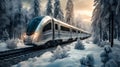 Futuristic Train Journey Through Frozen Forest - generative ai