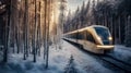 Futuristic Train Journey Through Frozen Forest - generative ai