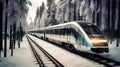Futuristic Train Journey Through Frozen Forest - generative ai