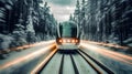 Futuristic Train Journey Through Frozen Forest - generative ai