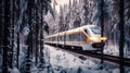 Futuristic Train Journey Through Frozen Forest - generative ai