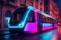 Futuristic tram city transport. Generate ai