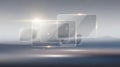 Futuristic translucent blank glass panels floating in soft glowing abstract gray technological atmosphere ready for user interface Royalty Free Stock Photo