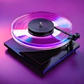 Futuristic Transparent Clear Vinyl Record with Prism Light On Playing on Black Modern Turntable Player, on Purple Background Royalty Free Stock Photo