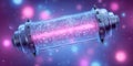 Futuristic transparent container with pink laser beam and bubbles, showcasing advanced technology and scientific research in a Royalty Free Stock Photo