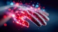 A futuristic transparent hand illuminated by glowing neural pathways representing digital connectivity and advanced Royalty Free Stock Photo