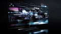 Futuristic transparent screen showing programming code and data analysis charts Royalty Free Stock Photo