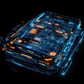 Futuristic Transparent Smartphone with Neon Circuit Design and Glows Royalty Free Stock Photo