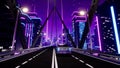 Futuristic transport car on highway in metaverse city. 3d render