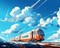 Futuristic transport trn has a blue sky background.